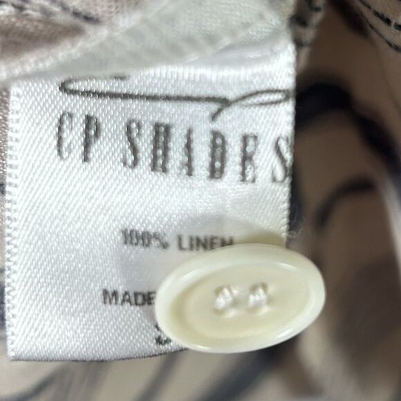 Free People x CP Shades Linen Striped Button Up Shirt Top Tan Navy Blue Sz. S - Picture 11 of 13